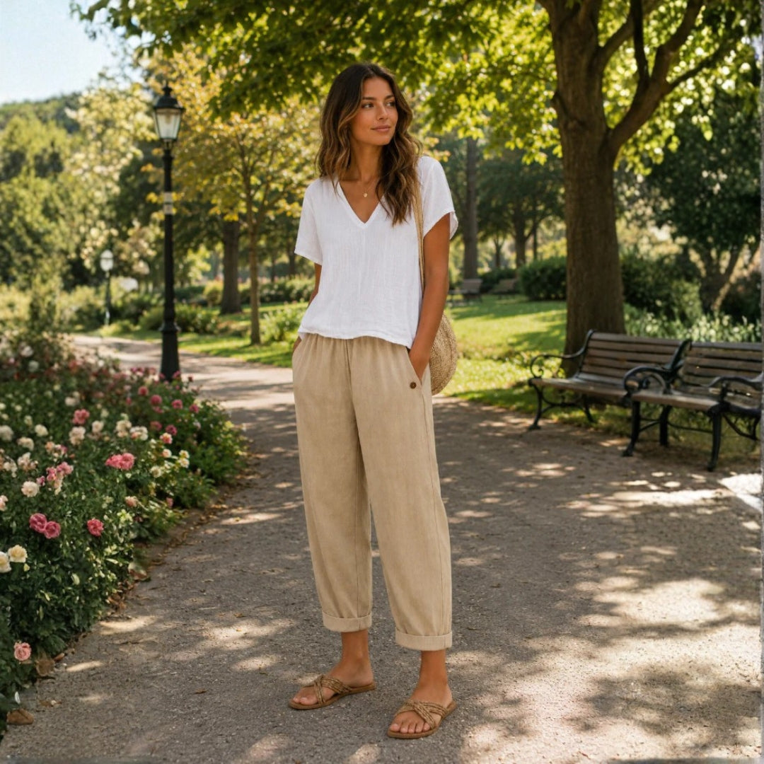 Pantalon en lin aéré et ample pour femme