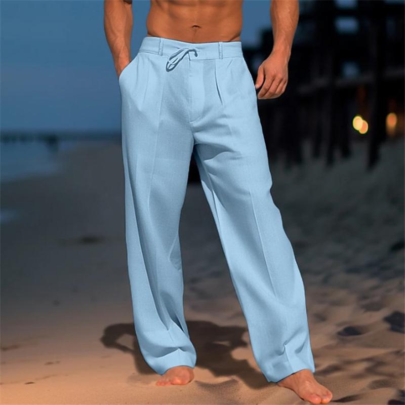 Pantalon en lin homme coupe ample et ceinture ajustable