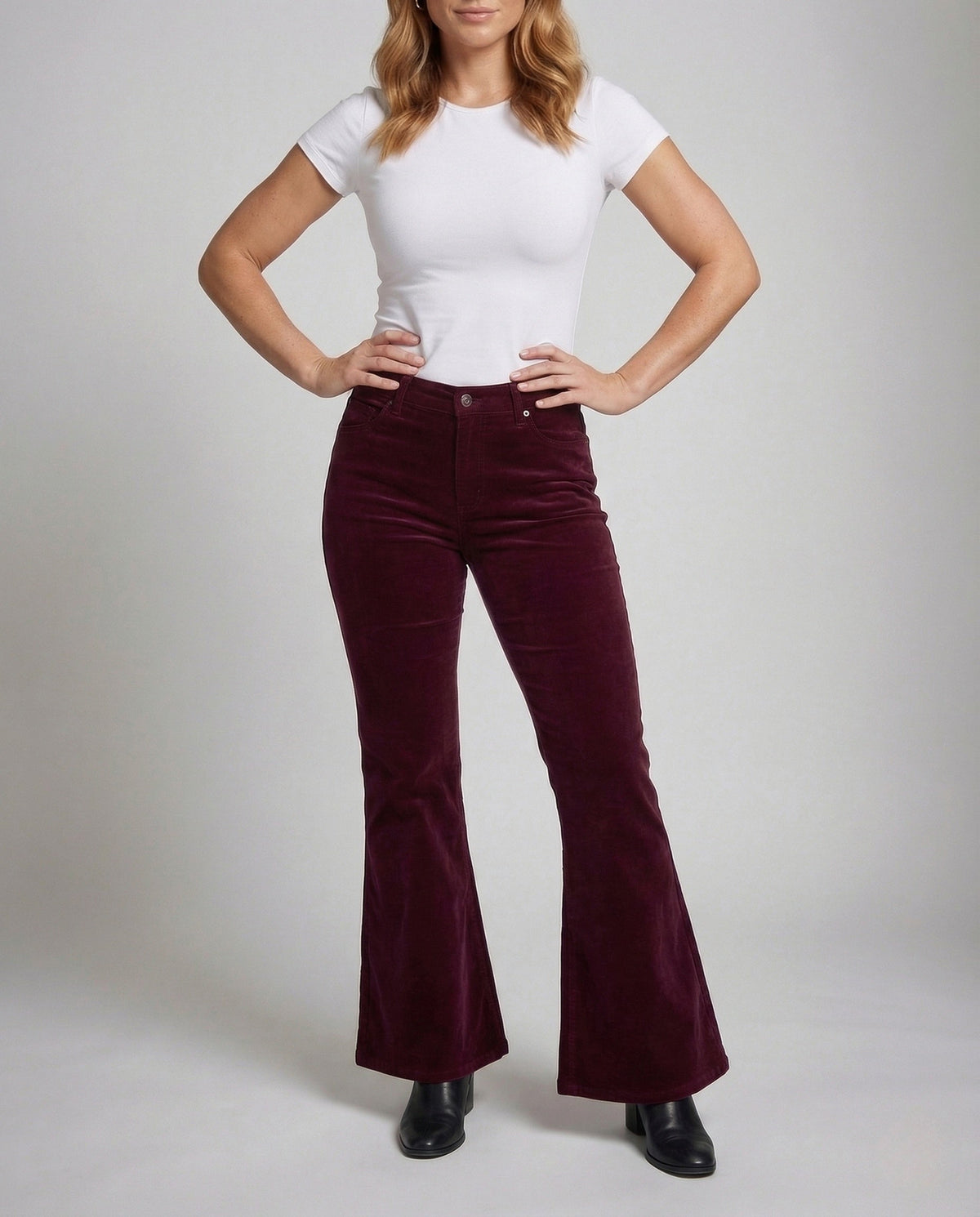 Pantalon évasé en velours côtelé taille haute stretch pour femme