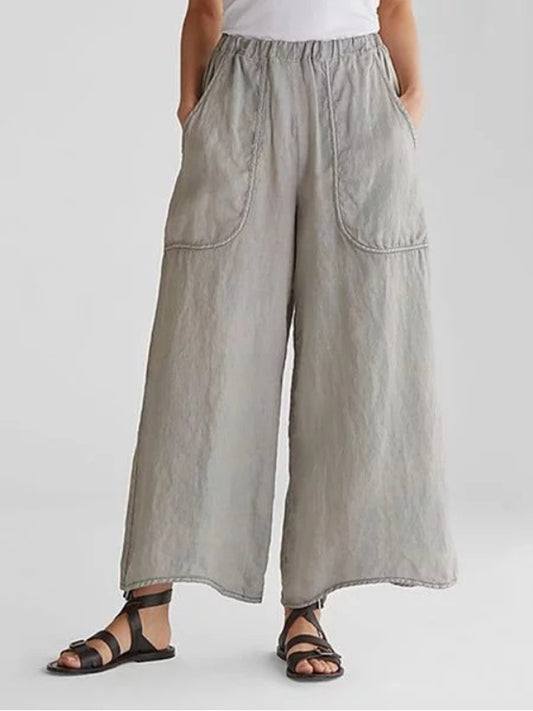 Pantalon large en lin à taille confortable