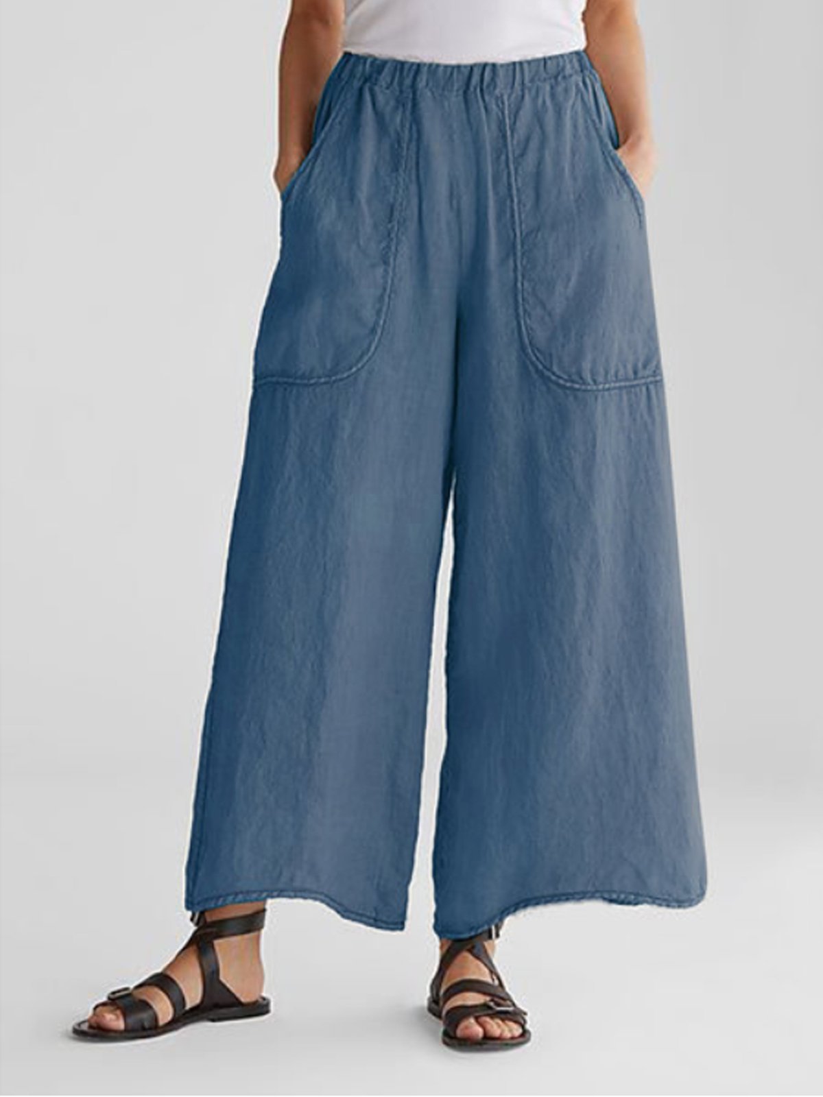 Pantalon large en lin à taille confortable