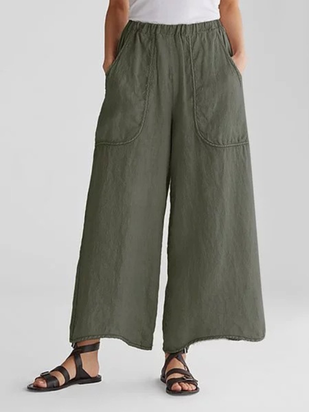 Pantalon large en lin à taille confortable
