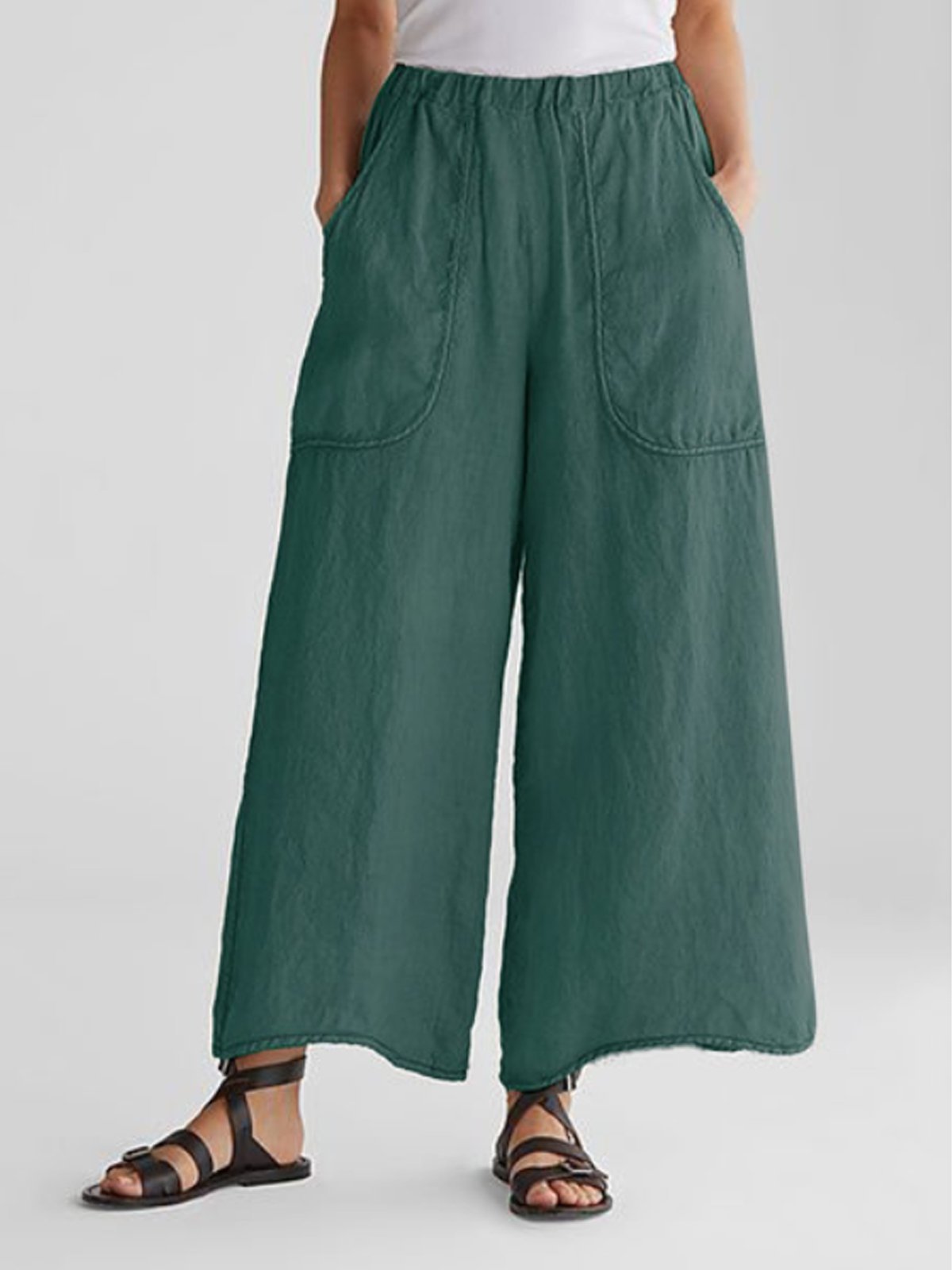 Pantalon large en lin à taille confortable
