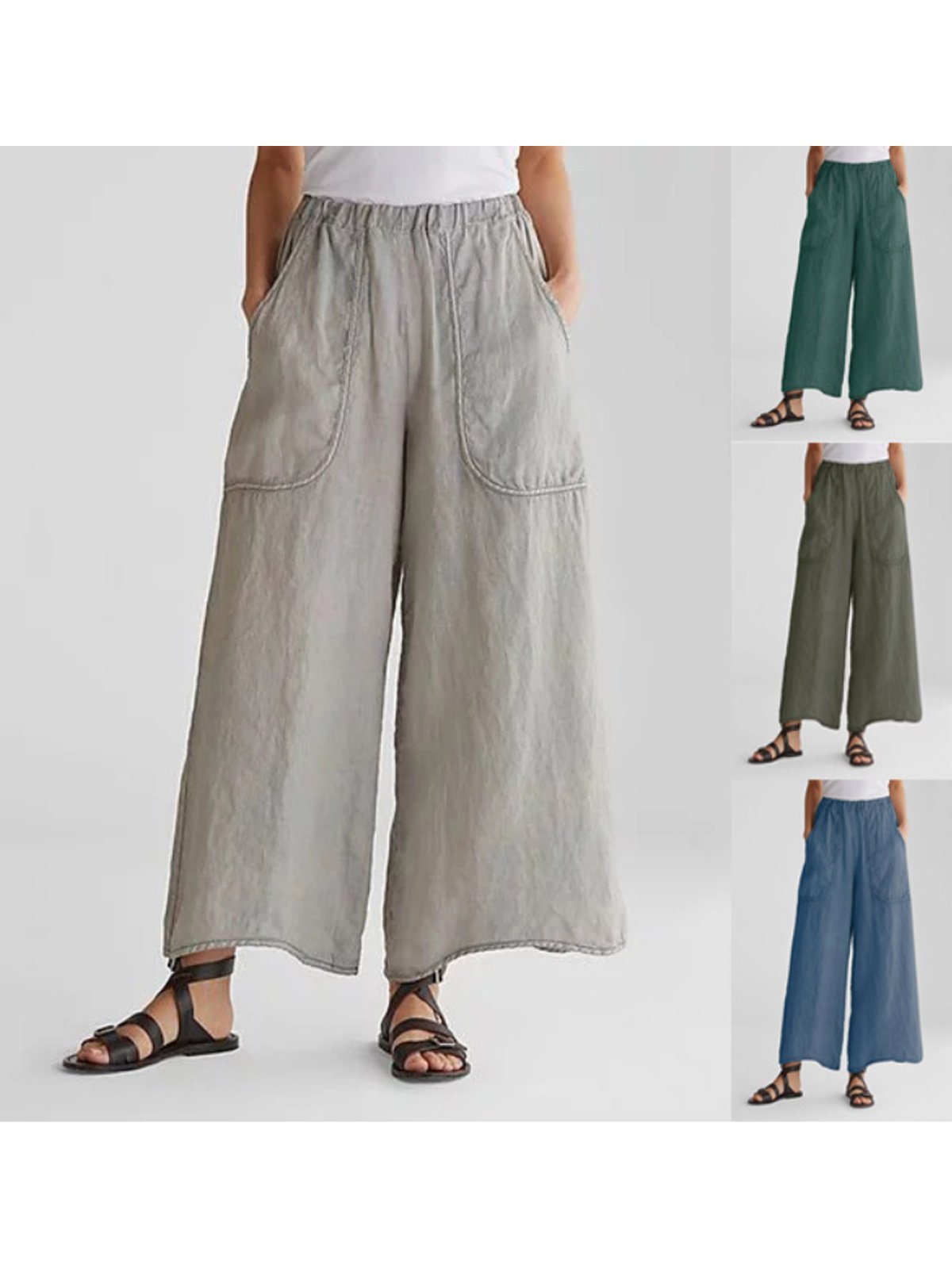 Pantalon large en lin à taille confortable