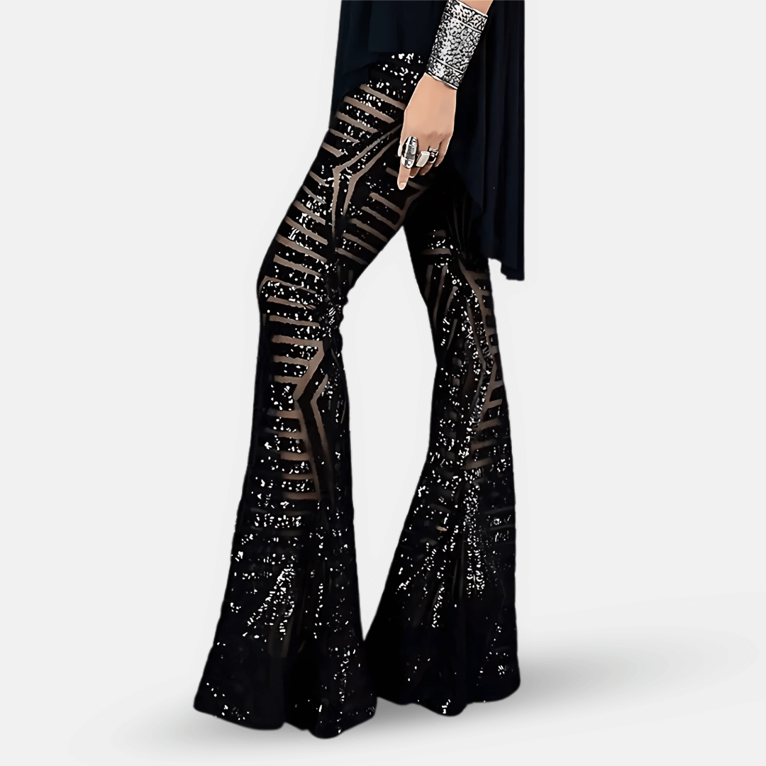 Pantalon patte d'eph scintillant à paillettes pour femme