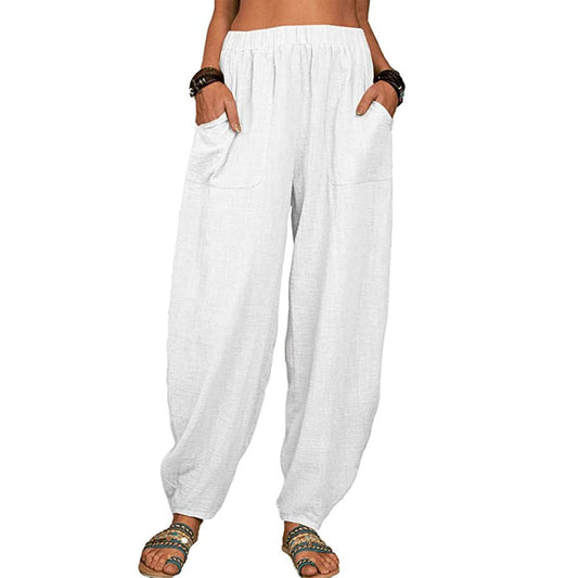 Pantalon sarouel décontracté en coton et lin