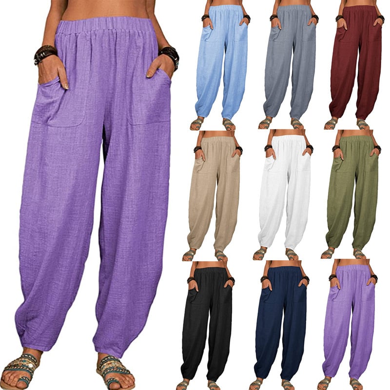 Pantalon sarouel décontracté en coton et lin