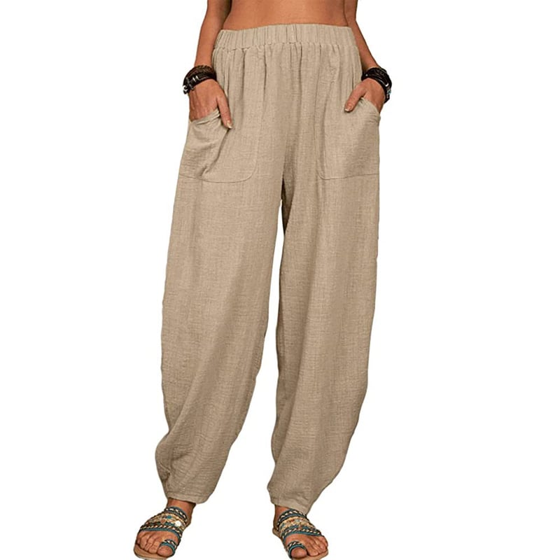 Pantalon sarouel décontracté en coton et lin