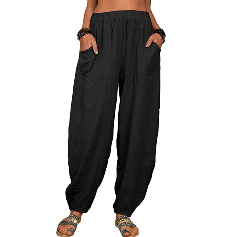 Pantalon sarouel décontracté en coton et lin