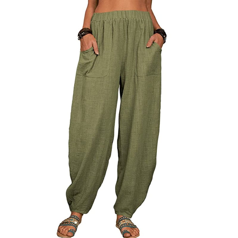 Pantalon sarouel décontracté en coton et lin