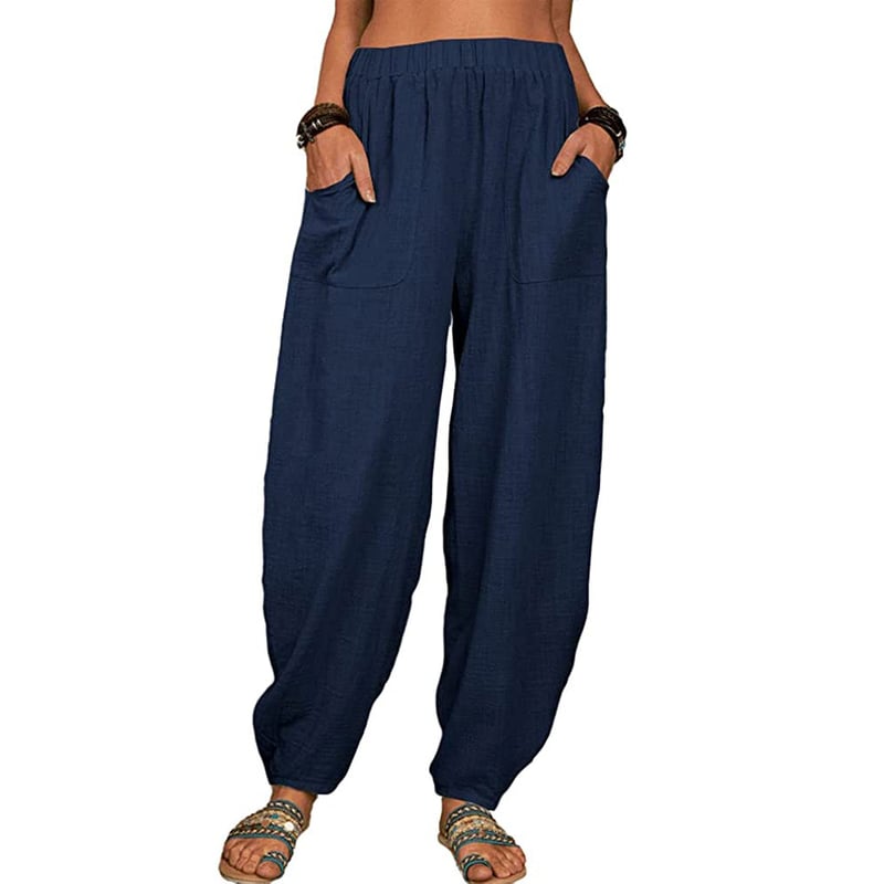 Pantalon sarouel décontracté en coton et lin