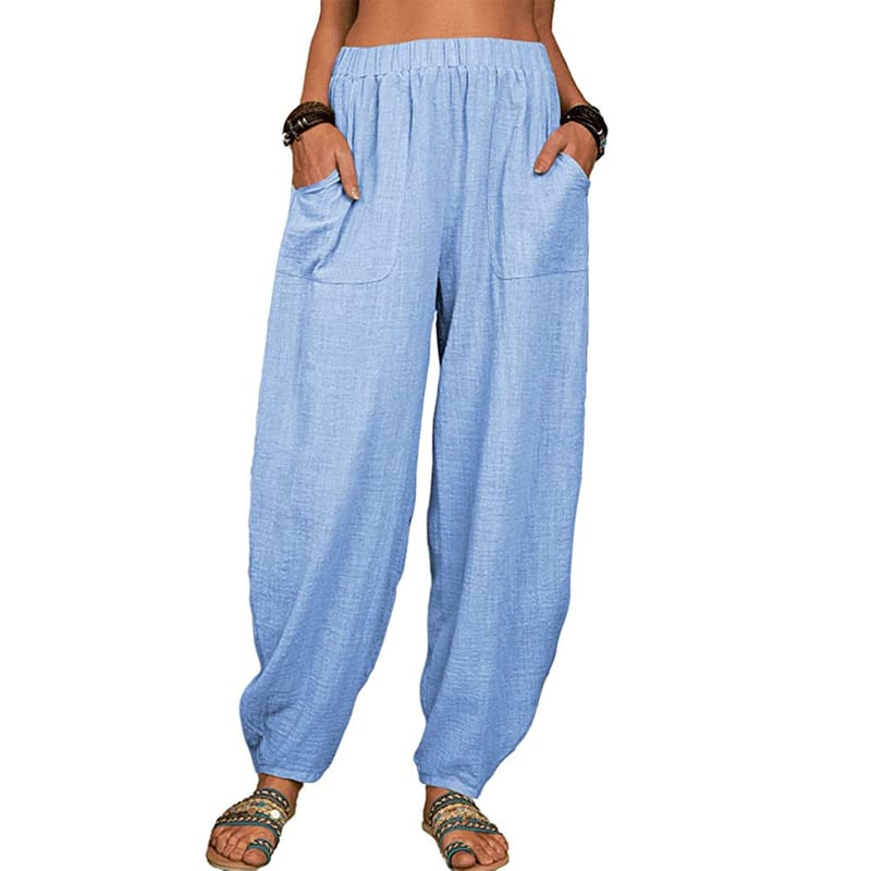 Pantalon sarouel décontracté en coton et lin