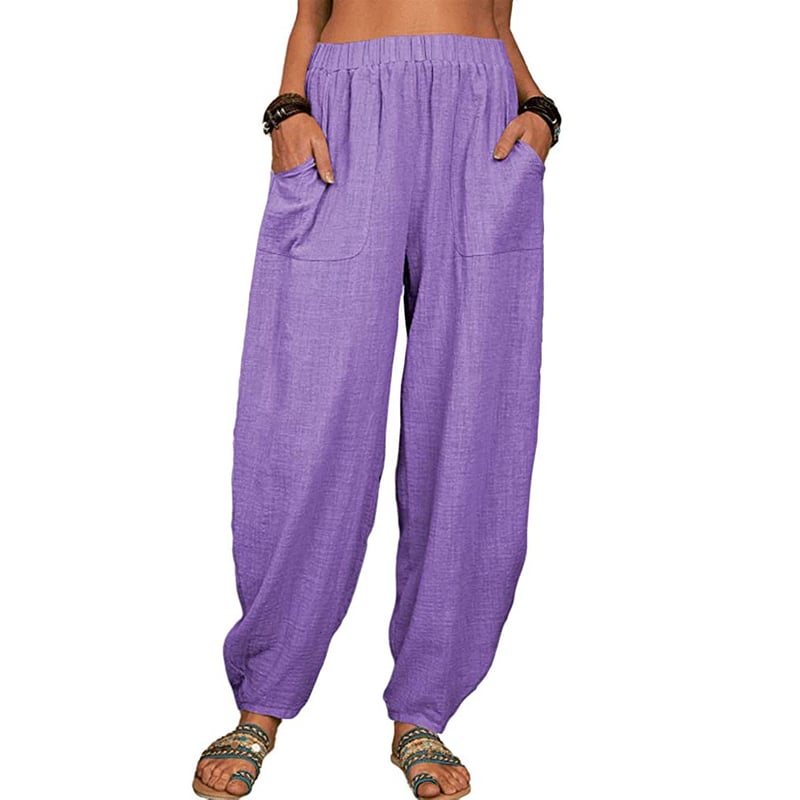 Pantalon sarouel décontracté en coton et lin
