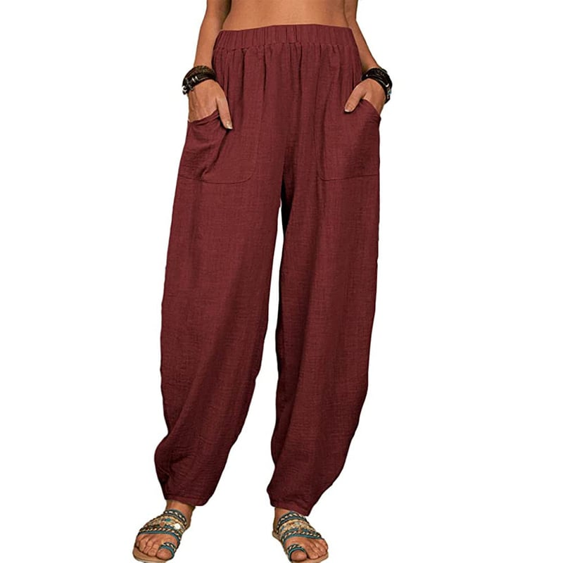 Pantalon sarouel décontracté en coton et lin