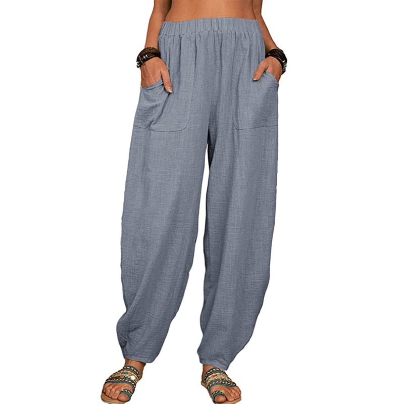Pantalon sarouel décontracté en coton et lin