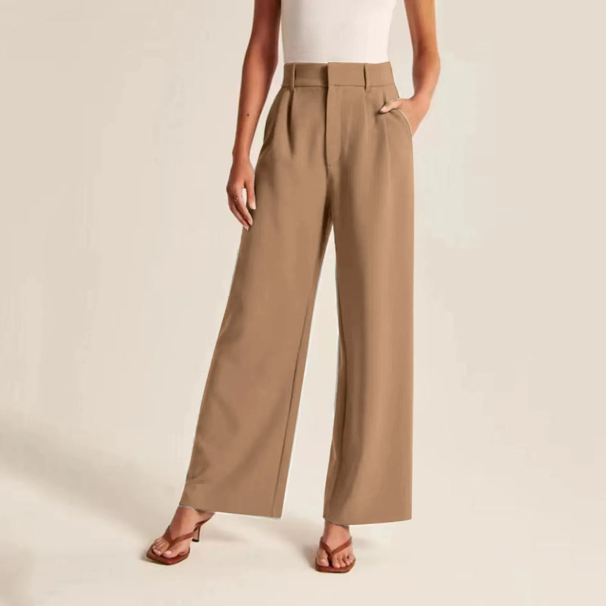 Pantalon taille haute et jambes larges pour femme
