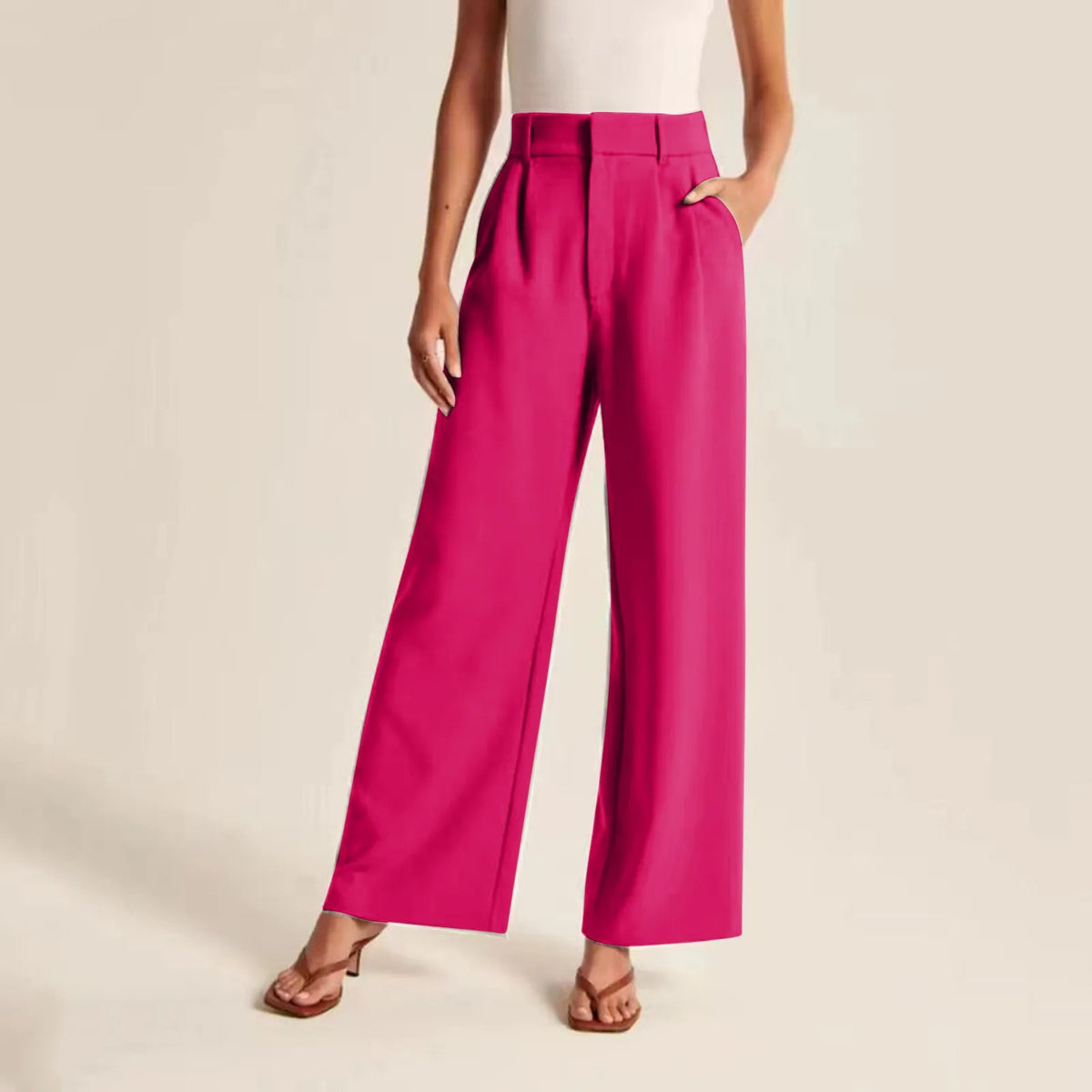 Pantalon taille haute et jambes larges pour femme