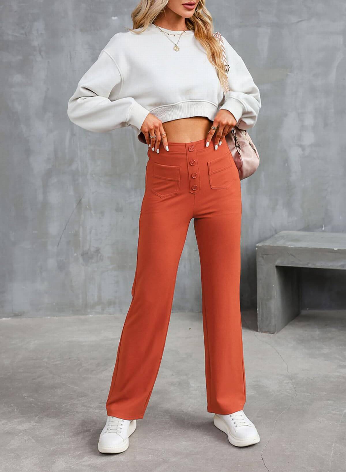 Pantalon taille haute pour femme