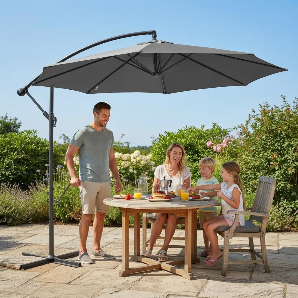 Parasol d'extérieur moderne avec système d'ouverture facile à manivelle