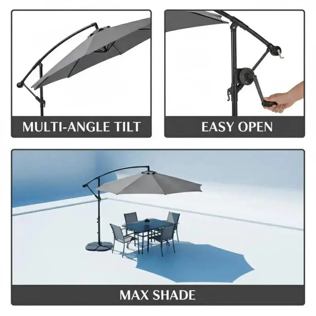 Parasol d'extérieur moderne avec système d'ouverture facile à manivelle