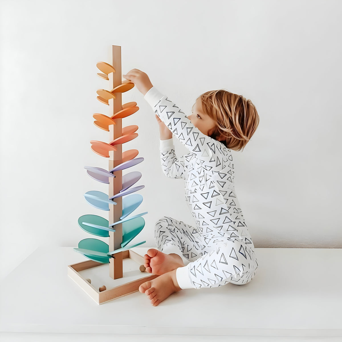 Parcours à billes en bois multicolore - Jeu éducatif