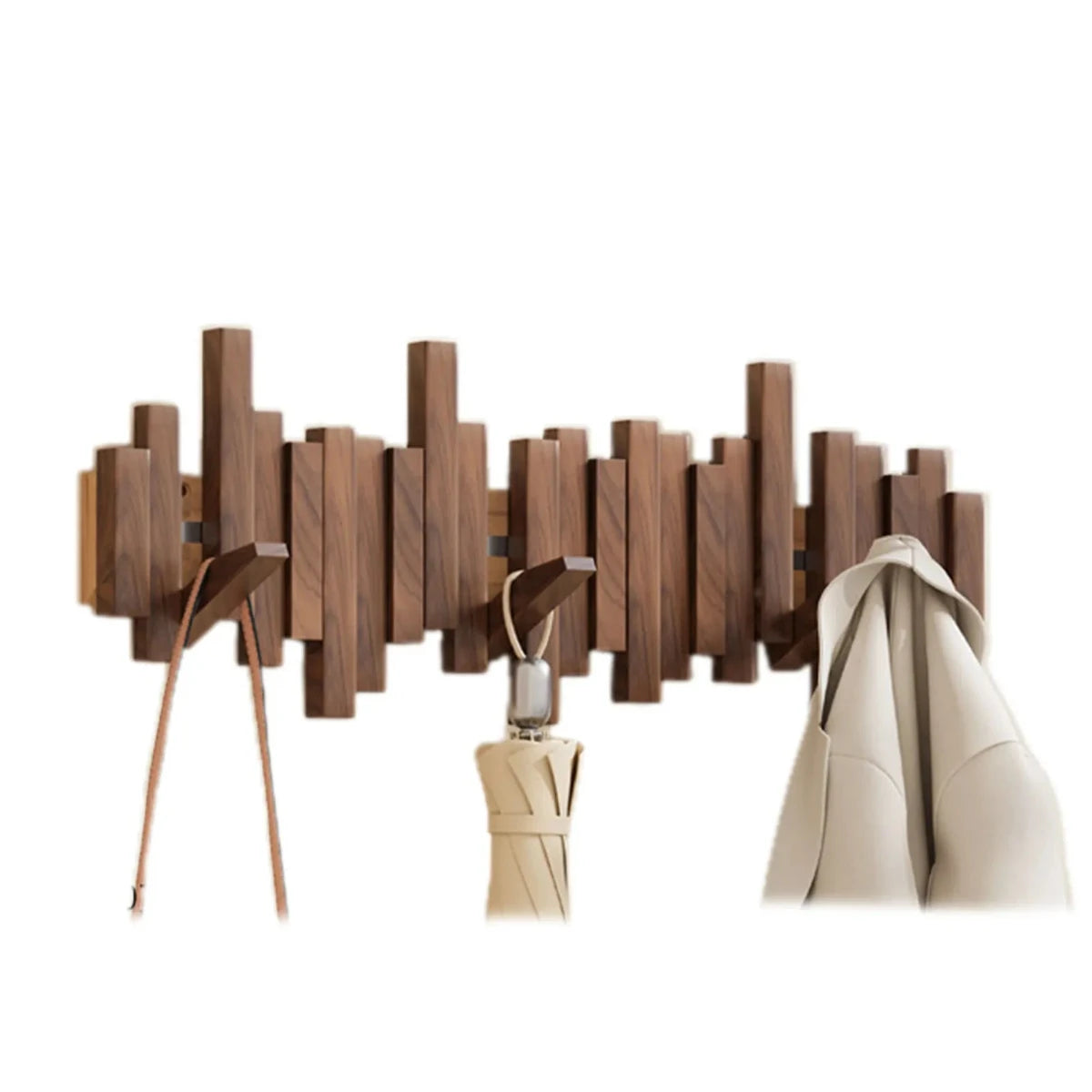 Patère murale style piano - noyer/hêtre - design élégant