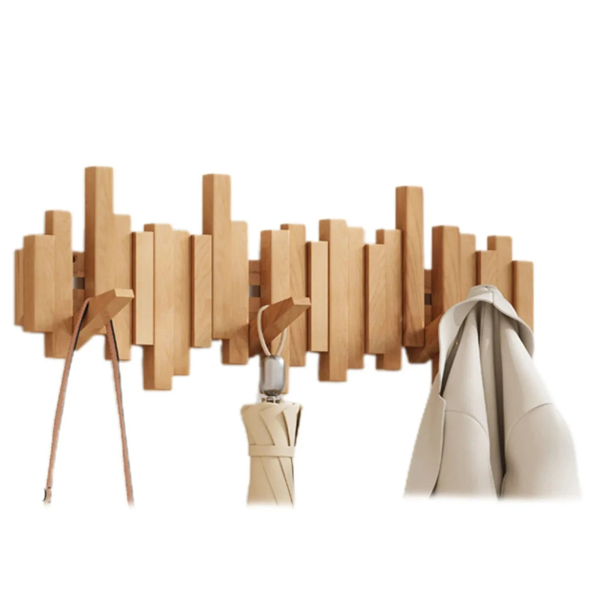 Patère murale style piano - noyer/hêtre - design élégant