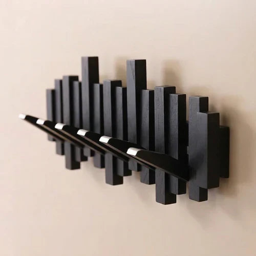 Patère murale style piano - noyer/hêtre - design élégant
