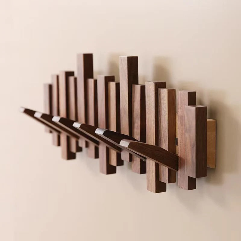 Patère murale style piano - noyer/hêtre - design élégant