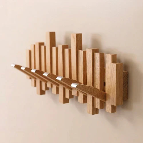 Patère murale style piano - noyer/hêtre - design élégant