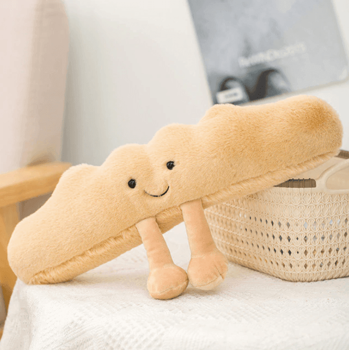 Peluche croissant, jouet doux et câlin pour enfants et adultes, marron et crème, fait main