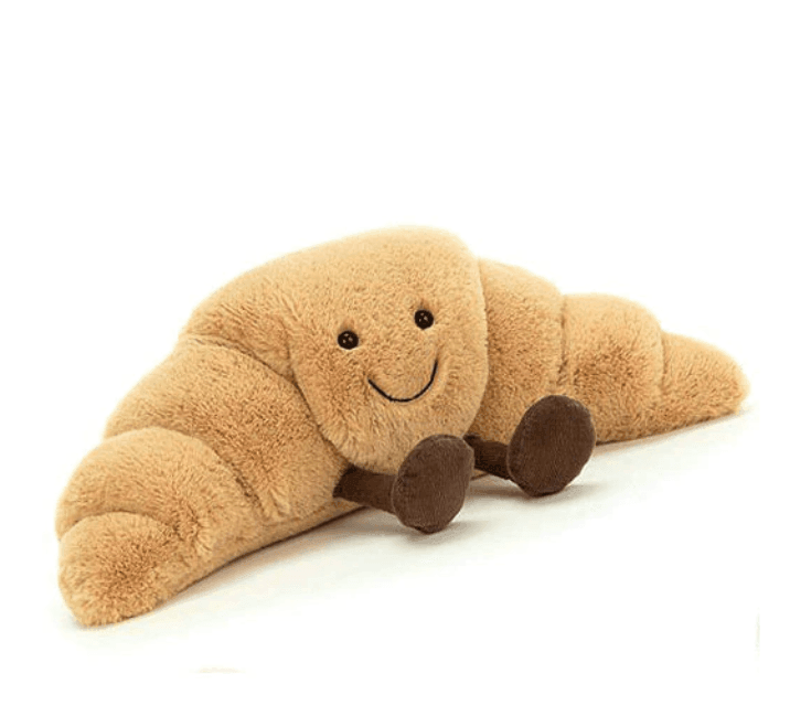 Peluche croissant, jouet doux et câlin pour enfants et adultes, marron et crème, fait main