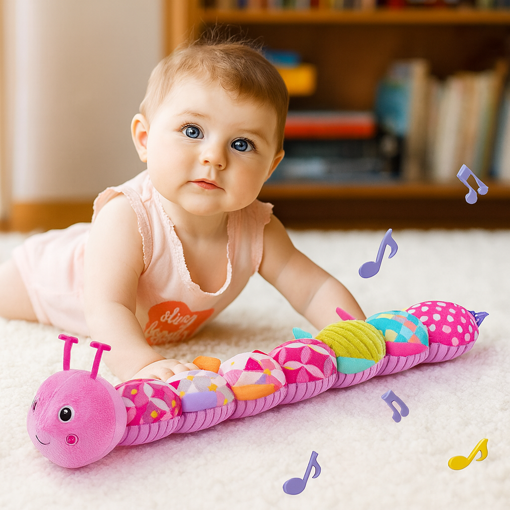 Peluche musicale et sensorielle pour bébé – Hochets et chenille douce