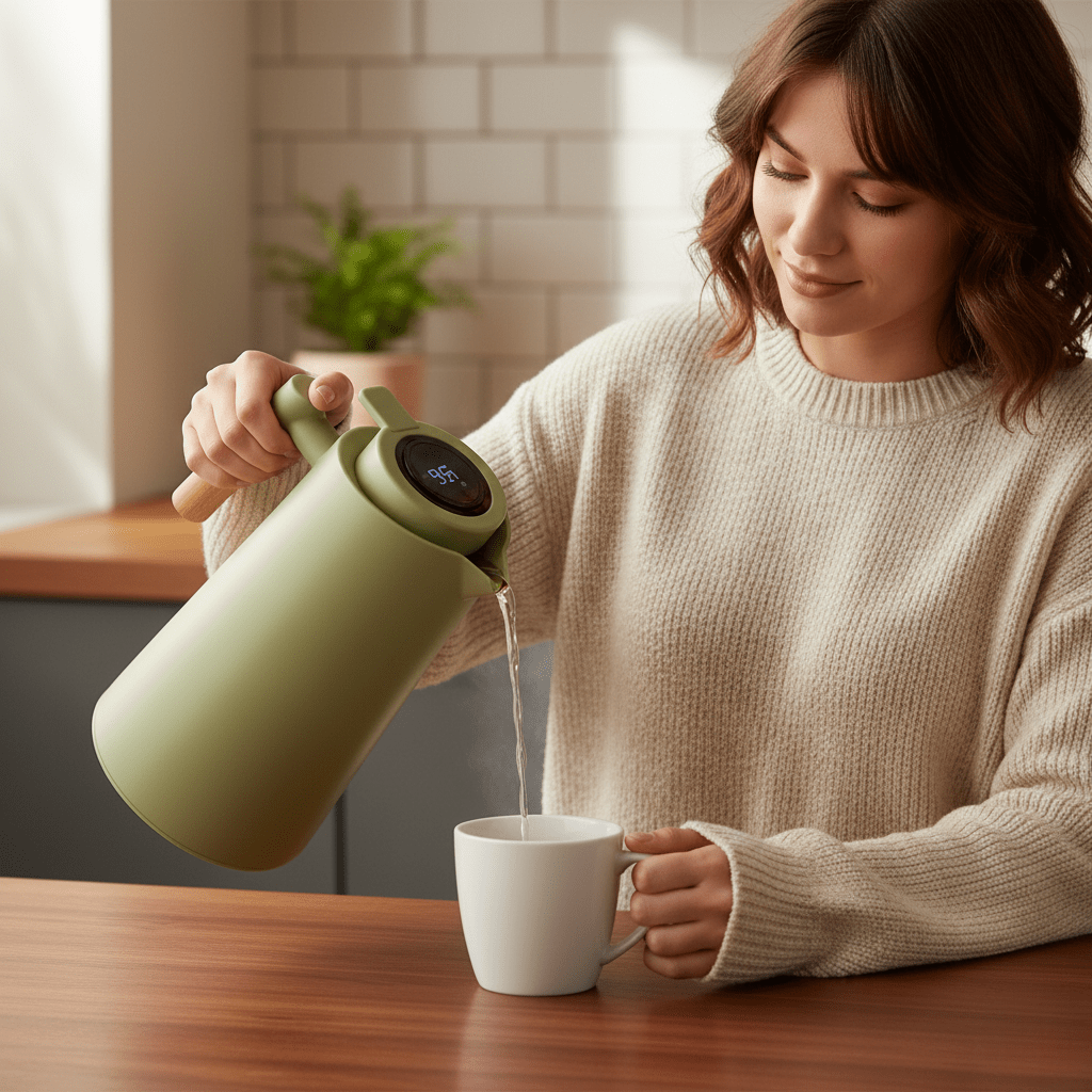 Pichet isotherme en acier inoxydable double paroi avec affichage numérique 1 l