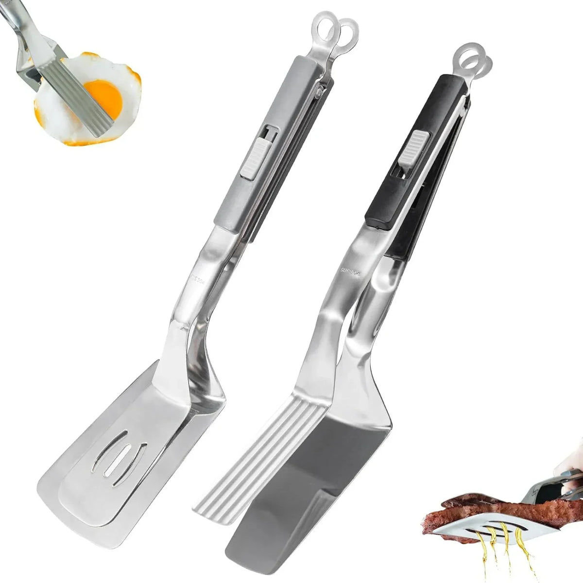 Pince à barbecue 2 en 1 pour maintenir et retourner
