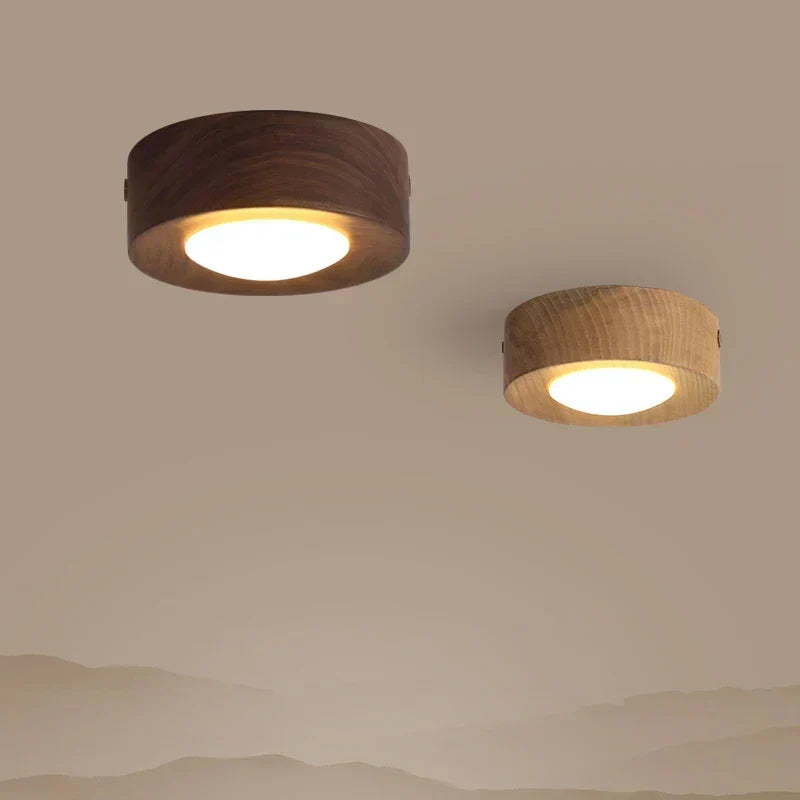 Plafonnier en bois de noyer avec spot LED