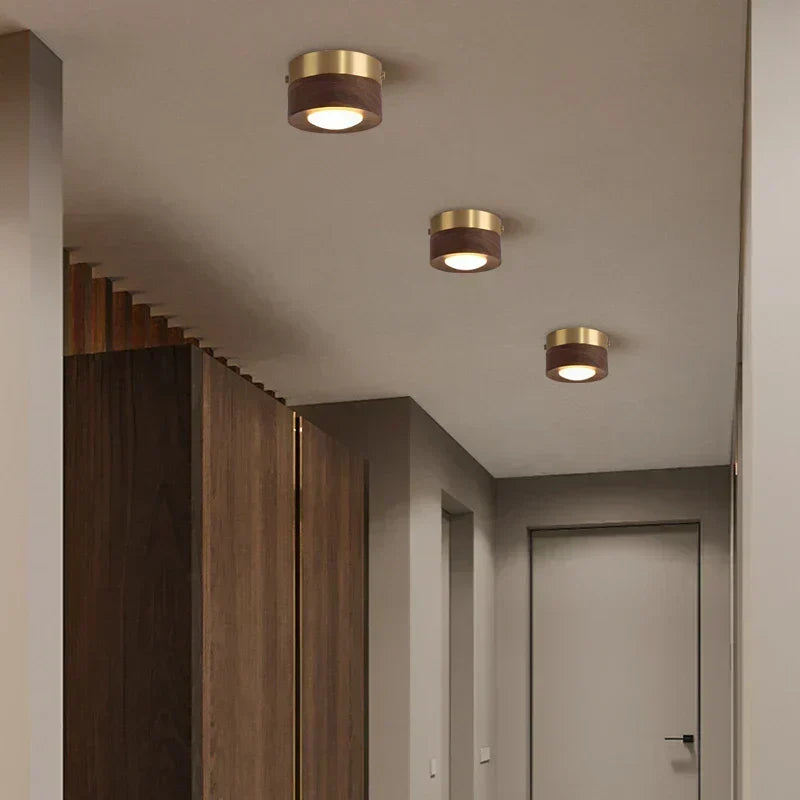 Plafonnier en bois de noyer avec spot LED