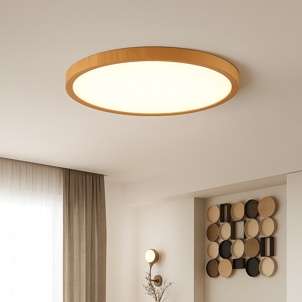 Plafonnier LED circulaire ultrafin en bois style moderne