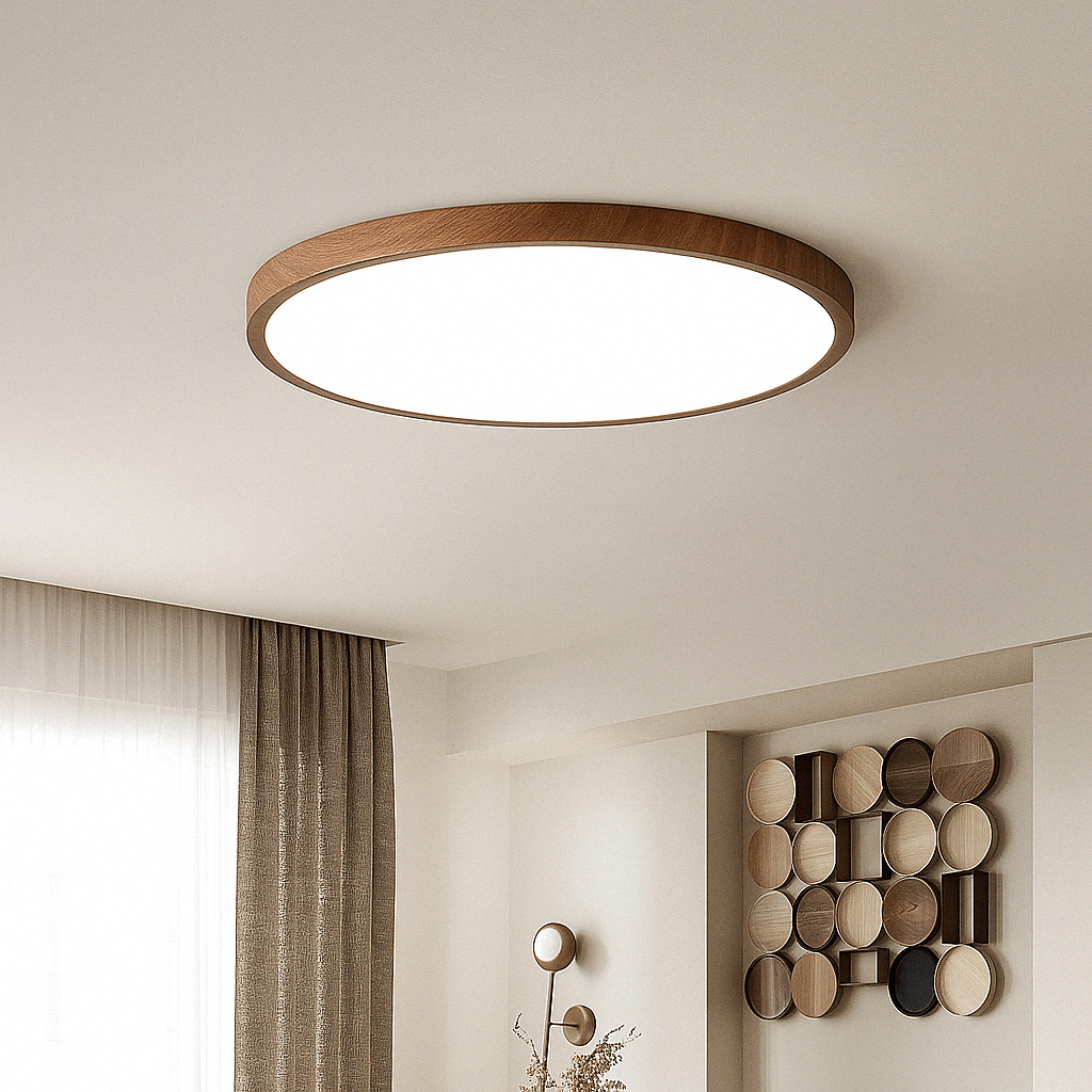 Plafonnier LED circulaire ultrafin en bois style moderne