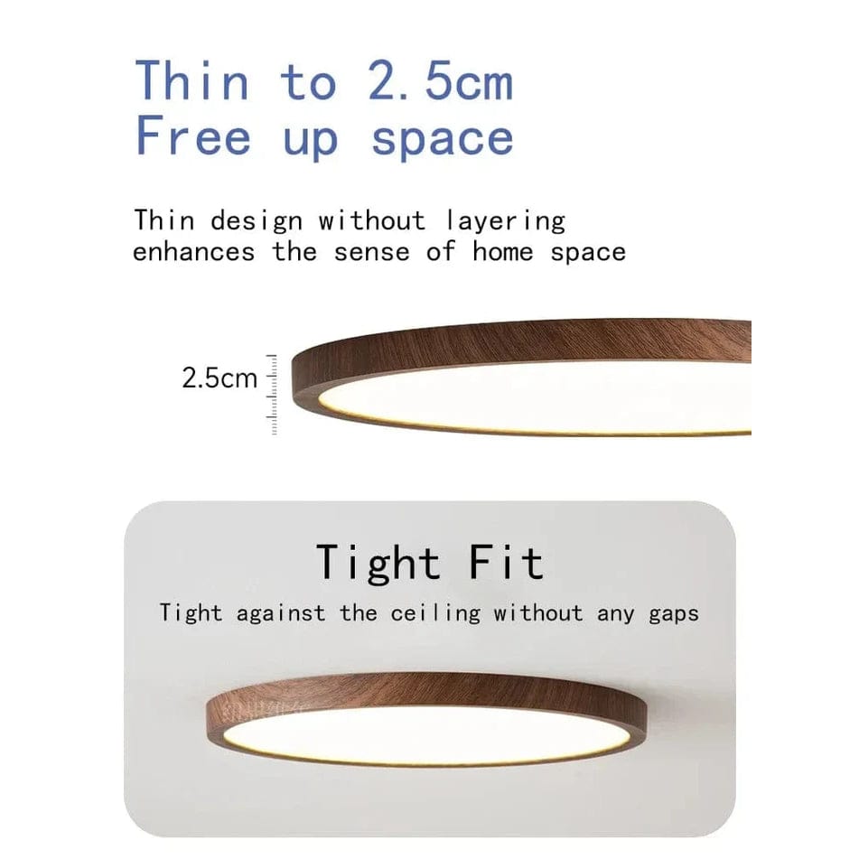 Plafonnier LED circulaire ultrafin en bois style moderne