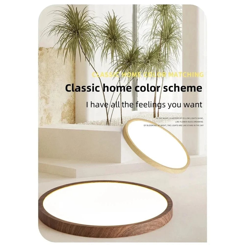 Plafonnier LED circulaire ultrafin en bois style moderne