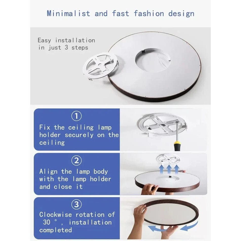 Plafonnier LED circulaire ultrafin en bois style moderne