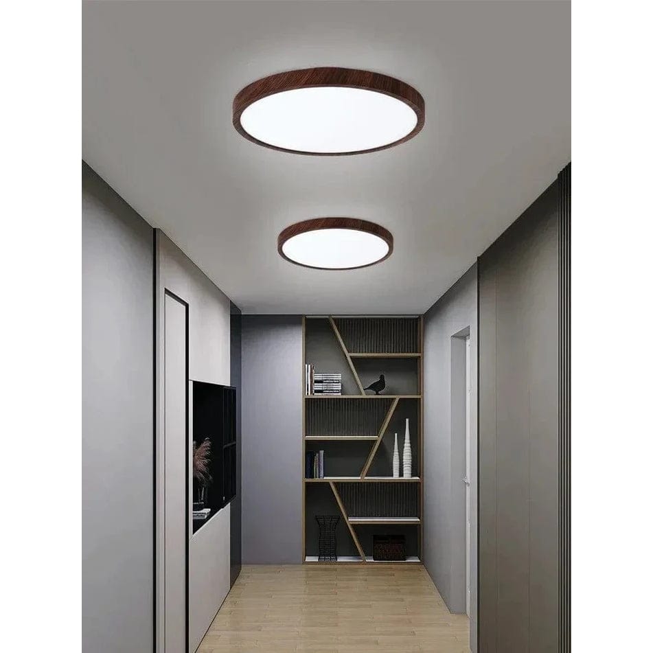 Plafonnier LED circulaire ultrafin en bois style moderne