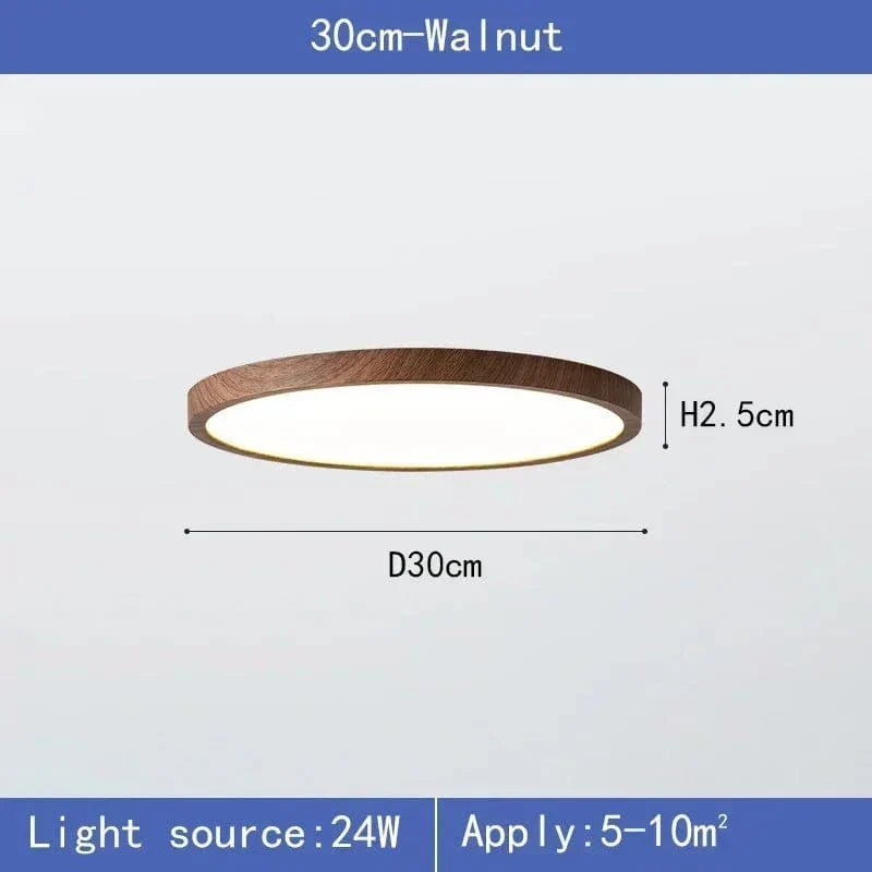 Plafonnier LED circulaire ultrafin en bois style moderne