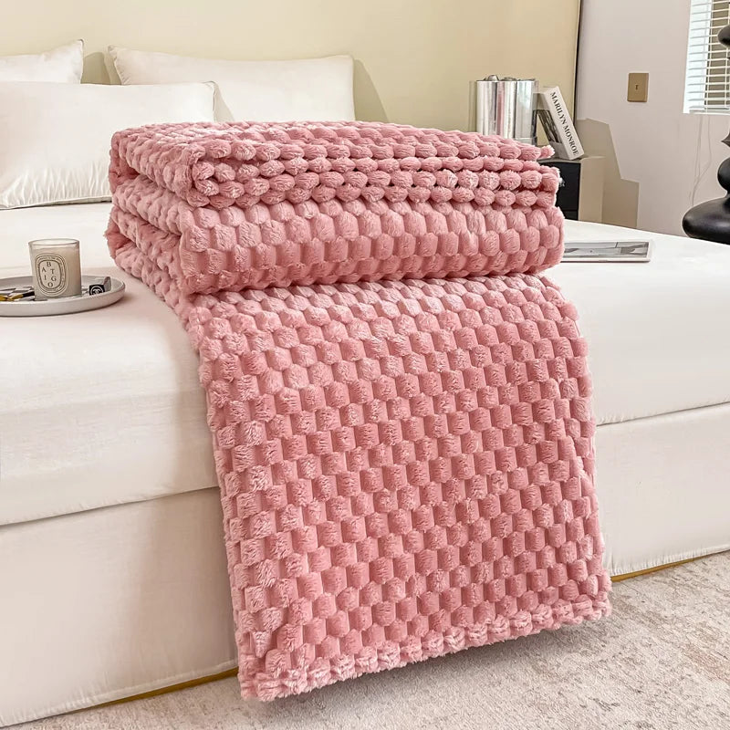 Plaid en velours doux à motif carreaux, moelleux, chaud et douillet - Confortable jeté de canapé et couverture câline pour adultes, enfants et animaux