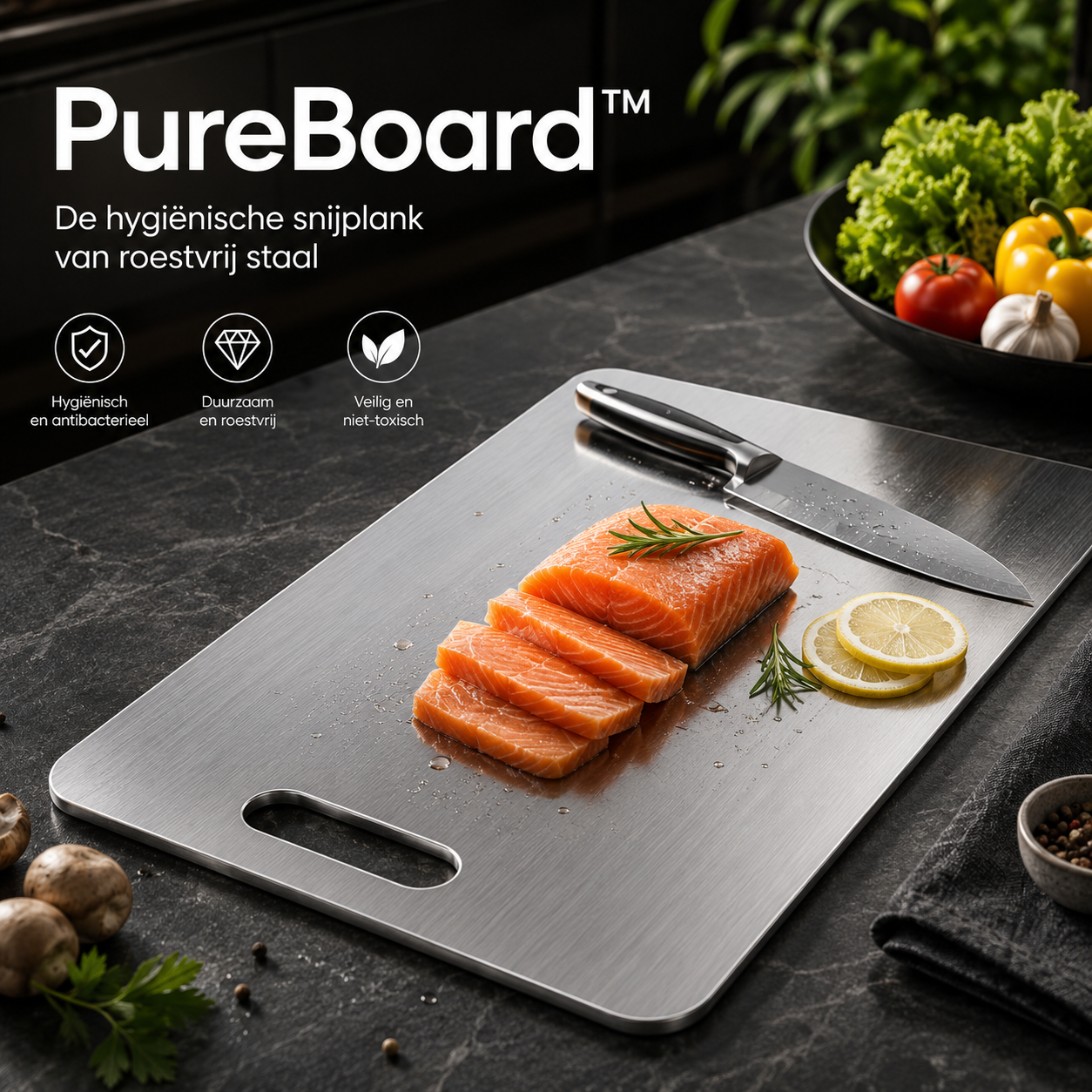 Planche à découper en acier inoxydable — Antibactérienne et antimoisissure, 5 tailles