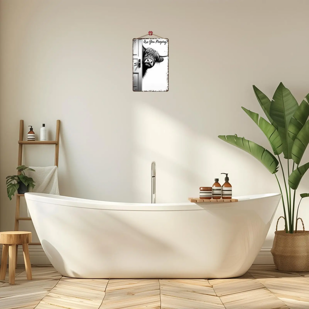 Plaque de salle de bain humoristique vache Highland rustique