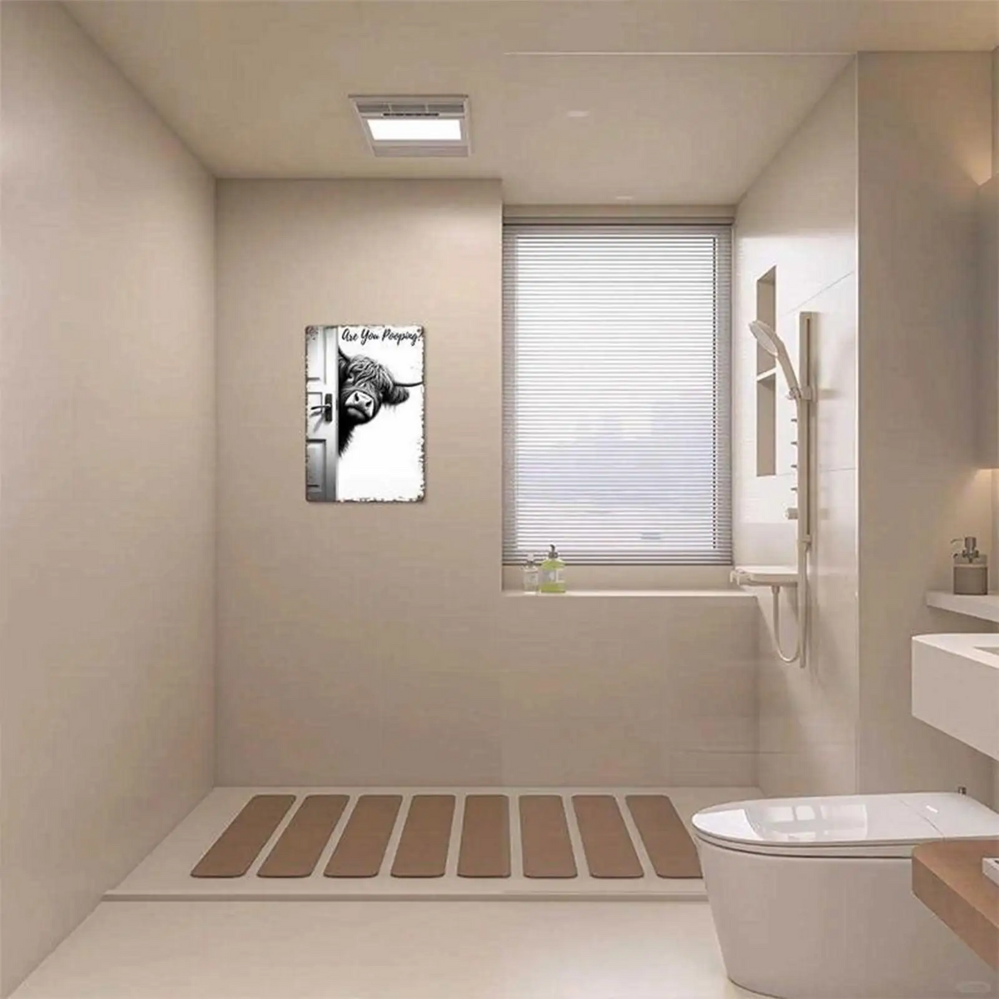 Plaque de salle de bain humoristique vache Highland rustique