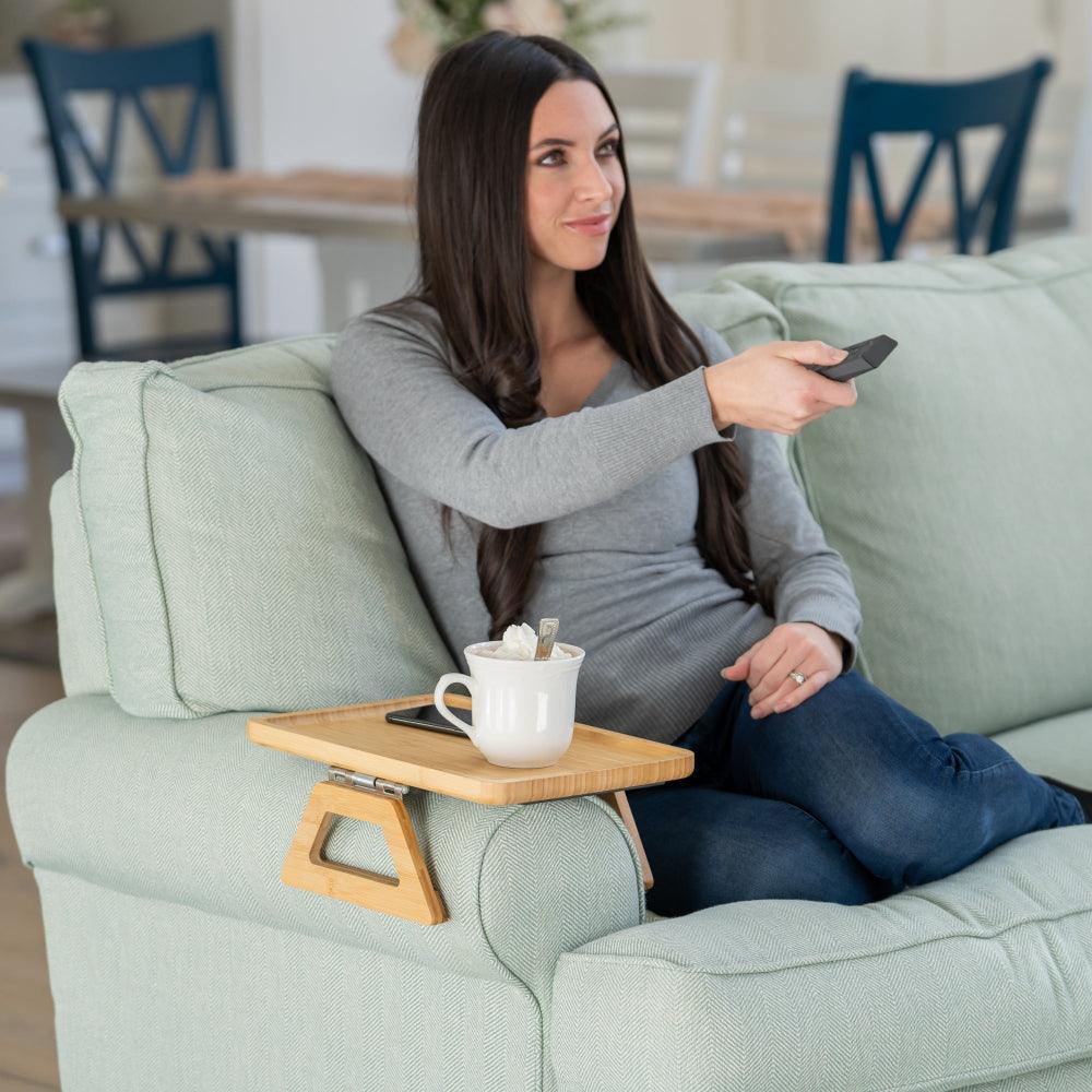 Plateau de canapé réglable pour accoudoir, pour boissons, encas et télécommande