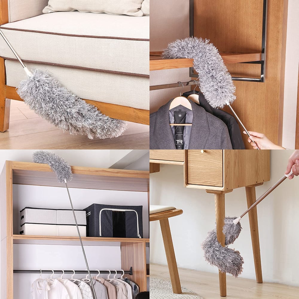 Plumeau dépoussiérant télescopique avec tête amovible en microfibre pour plafonds et ventilateurs